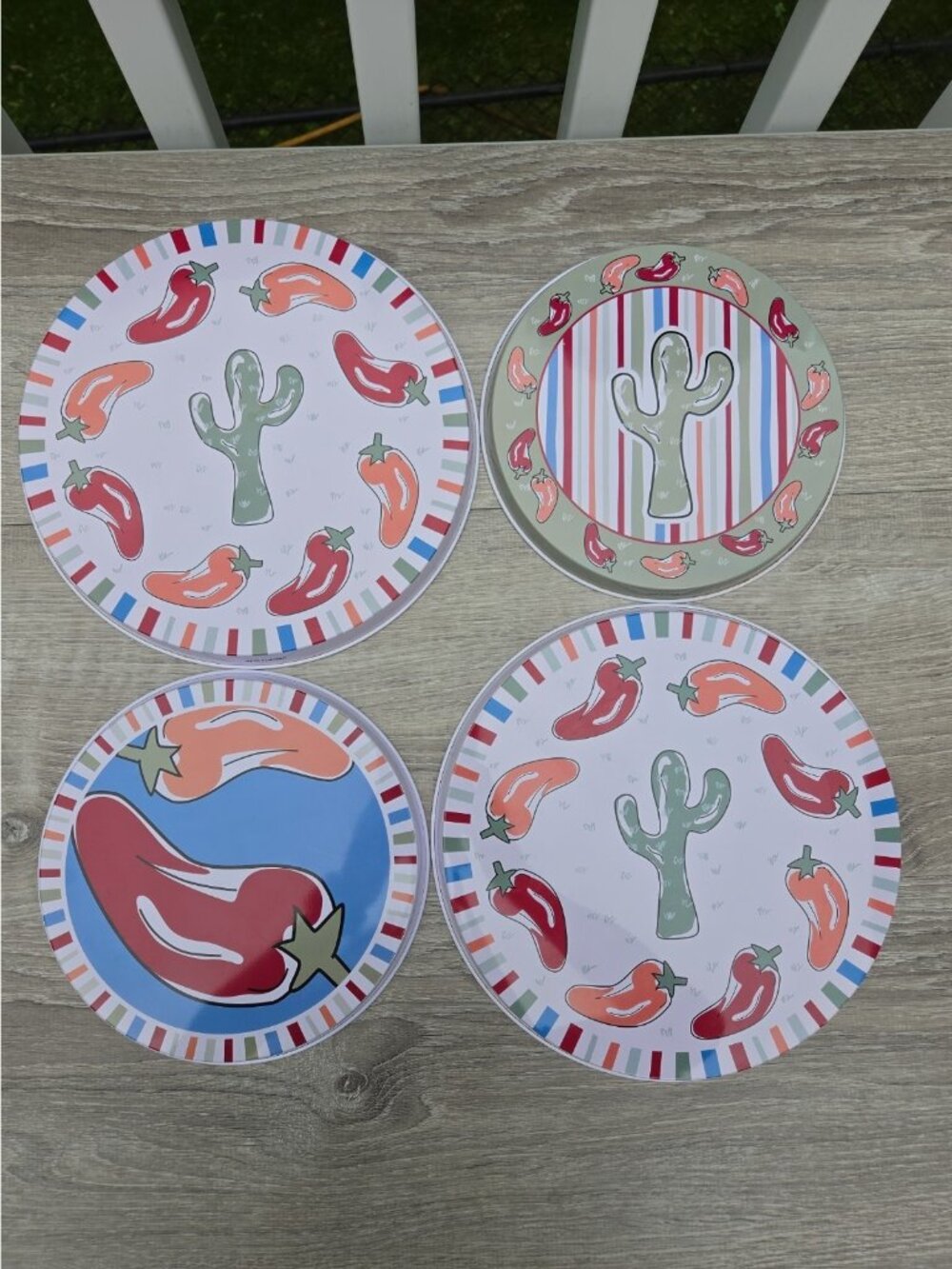 VTG Reston Lloyd 'Caliente' Southwest Tin Stove Burner Covers Peppers Set Of 4